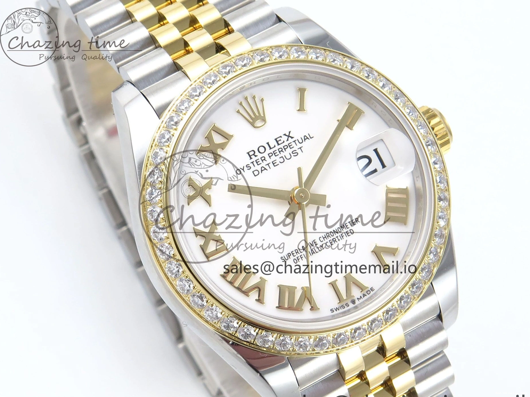 Good Copy Rolex Watches Jubilee Diamonds ETA Roman Dial 278383RBR MoistureWicking ARF SS Bracelet 904L DateJust Best 31 1:1 Bezel on White Edition Steel 407 YG 0108
